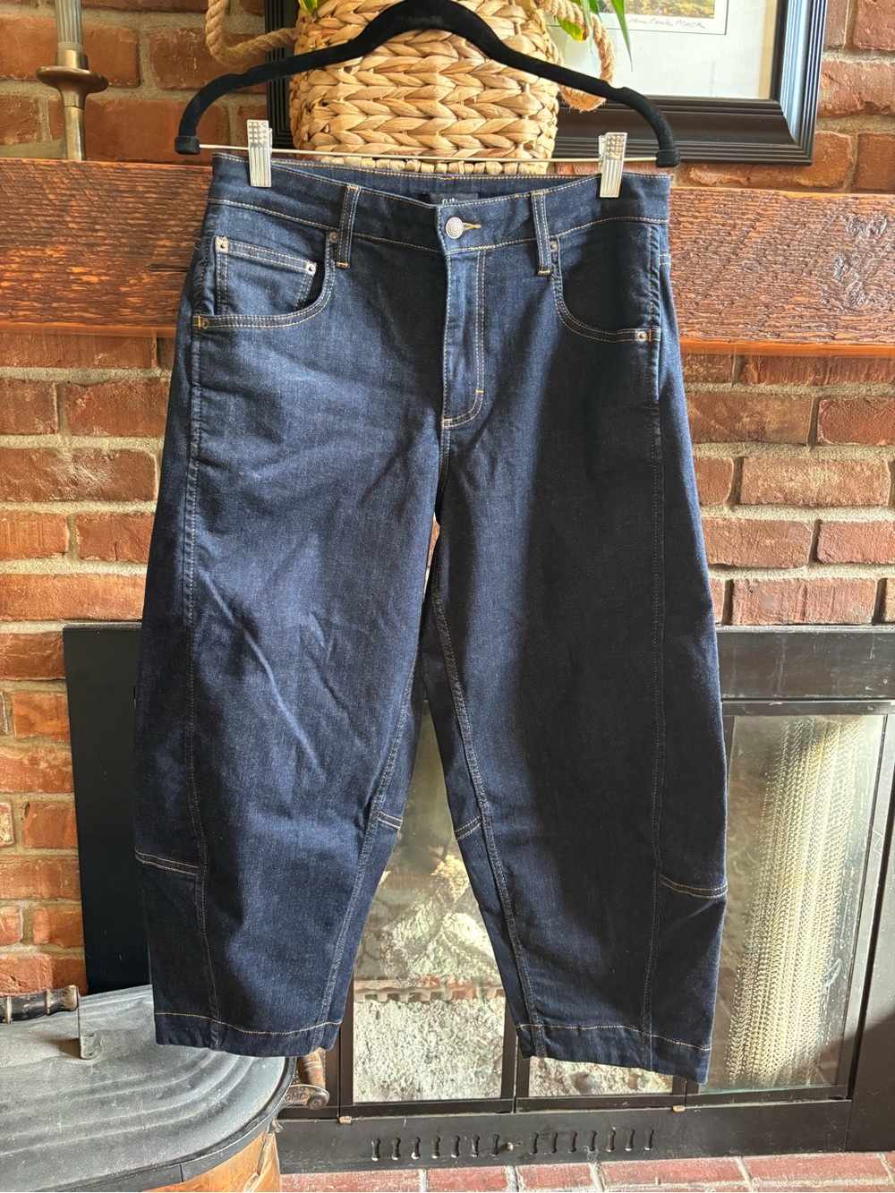Ruti Dark Indigo Barrel Leg Cropped Jeans Seam Detail Size 1 (Fits 30 / 31)